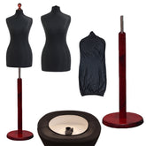 Display Geek Female Tailors Dummy – Black Torso with Red wood Round base Stand